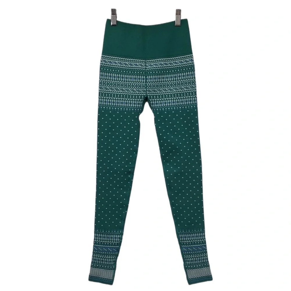 Fabletics Legging Womens XS‎ 4 Green High-Waisted Seamless Fair Isle Dark Jade